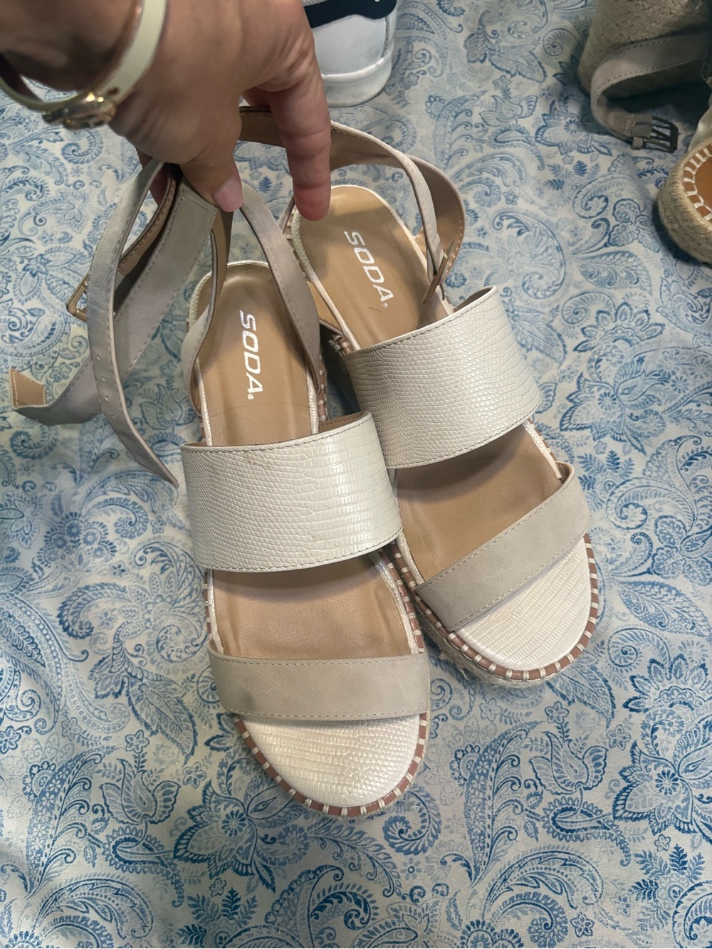SODA Women's Neutral Textured Double-Band Slingback Sandals